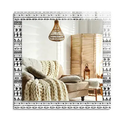Miroir rectangulaire avec cadre imprimé motif cactus, flèche et tipi