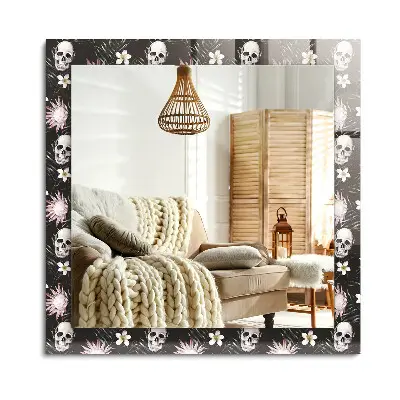Miroir rectangulaire décoré de crânes et de fleurs