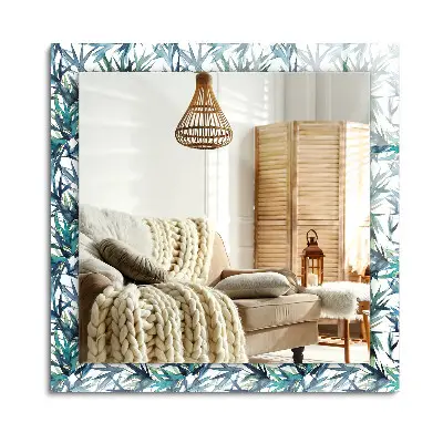 Miroir rectangulaire avec cadre et impression « Feuilles de bambou » à l’aquarelle