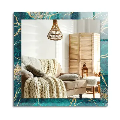 Miroir rectangulaire avec cadre imprimé effet marbre vert