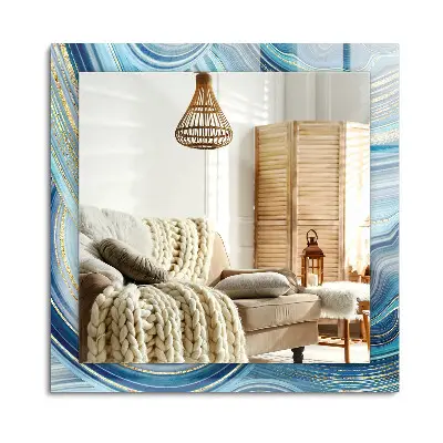Miroir rectangulaire avec décoration abstraite de vagues bleues