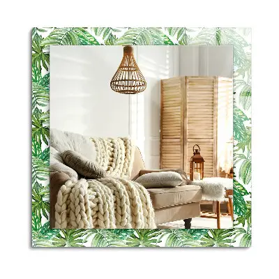 Miroir rectangulaire avec décor de feuilles tropicales vertes