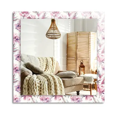 Miroir rectangulaire avec décoration de motifs floraux violets