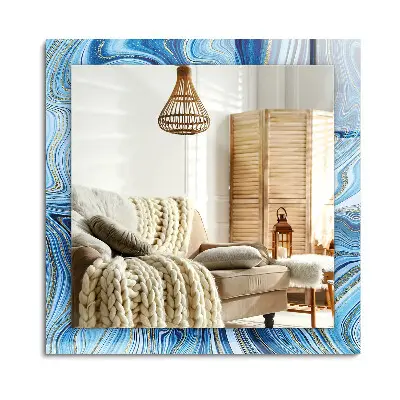 Miroir rectangulaire avec cadre imprimé au motif bleu abstrait