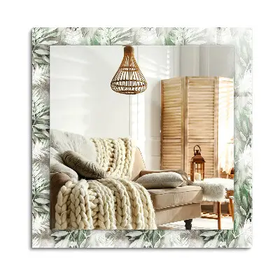 Miroir rectangulaire avec cadre et impression de motif de feuilles vertes