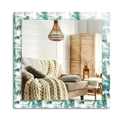 Miroir rectangulaire imprimé avec motif de feuilles tropicales vertes
