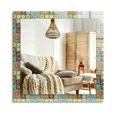 Miroir rectangulaire avec cadre imprimé de carreaux de mosaïque colorés