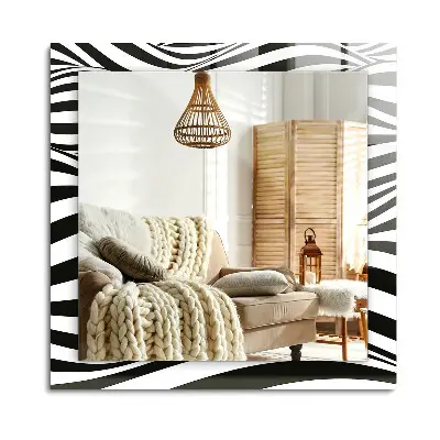 Miroir rectangulaire avec décoration vagues noires et blanches