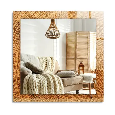 Miroir rectangulaire imprimé avec motif de coupe transversale d'un tronc d'arbre montrant les cernes de croissance