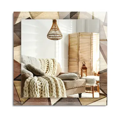 Miroir rectangulaire avec décor en bois à motifs géométriques