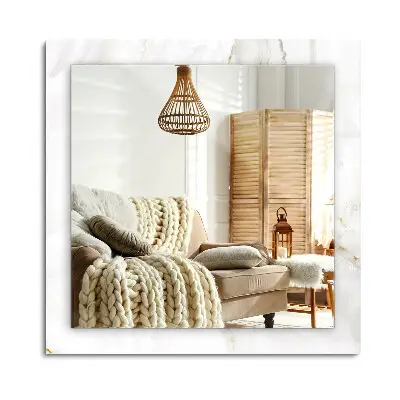 Miroir rectangulaire avec décoration motif marbre blanc