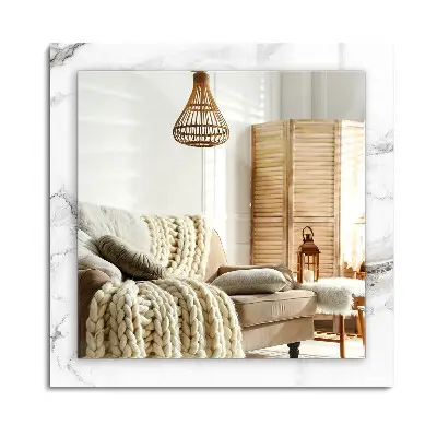 Miroir rectangulaire avec décoration motif marbre blanc