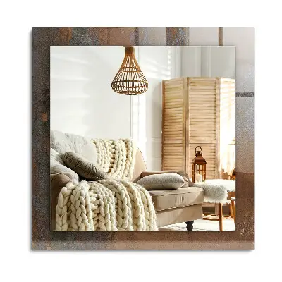 Miroir rectangulaire avec décoration en métal rouillé
