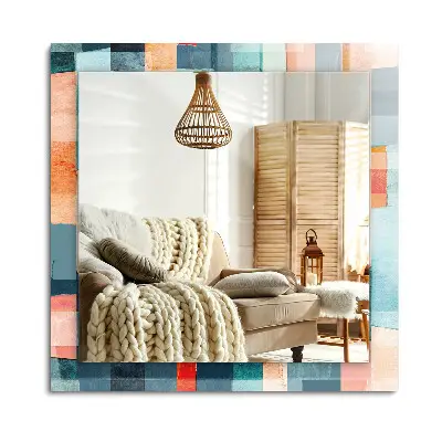 Miroir rectangulaire avec cadre imprimé de rectangles abstraits colorés