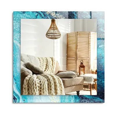 Miroir rectangulaire imprimé avec un motif d'art abstrait bleu