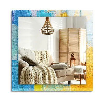 Miroir rectangulaire avec peinture à l'huile au motif abstrait