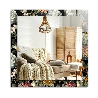 Miroir rectangulaire décoré de motifs fleurs et oiseaux