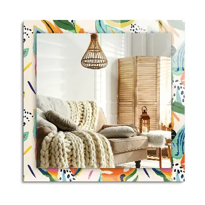 Miroir rectangulaire imprimé avec un motif de feuilles colorées