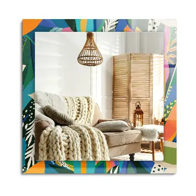 Miroir rectangulaire avec décoration de fleurs abstraites colorées