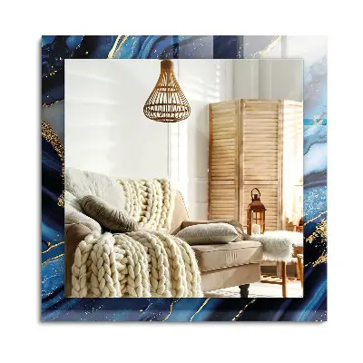 Miroir rectangulaire avec cadre et impression d'art abstrait marbre