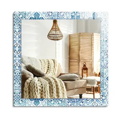 Miroir rectangulaire imprimé avec motif de carreaux décoratifs bleus