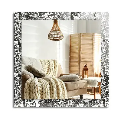 Miroir rectangulaire avec cadre imprimé à motifs noirs et blancs