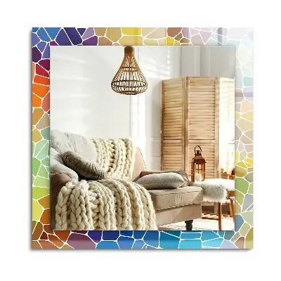 Miroir rectangulaire avec cadre et impression mosaïque abstraite colorée