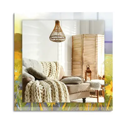 Miroir rectangulaire avec cadre et impression « Champ de tournesols »