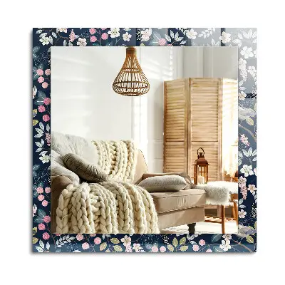 Miroir rectangulaire décoré de fleurs, de feuilles et d'oiseaux