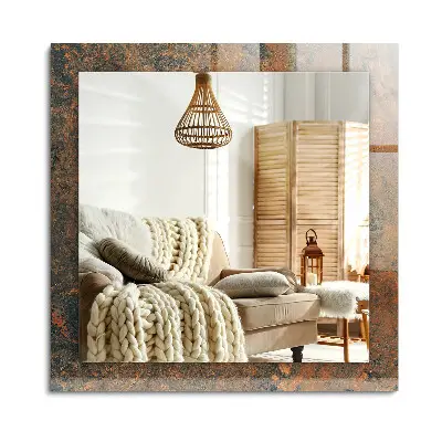 Miroir rectangulaire avec décoration en métal rouillé
