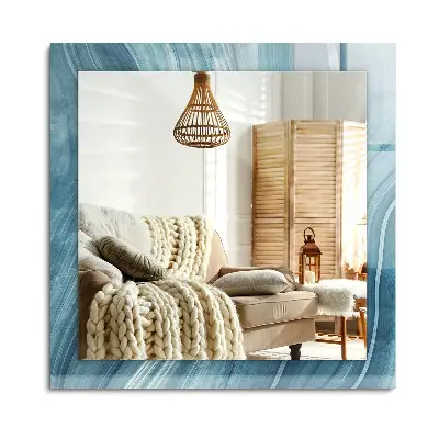 Miroir rectangulaire avec cadre et impression de lignes bleues abstraites