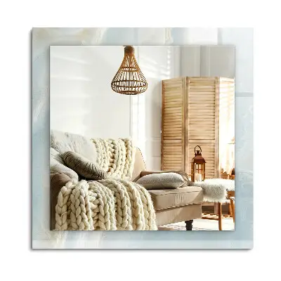 Miroir rectangulaire avec cadre imprimé effet marbre onyx bleu