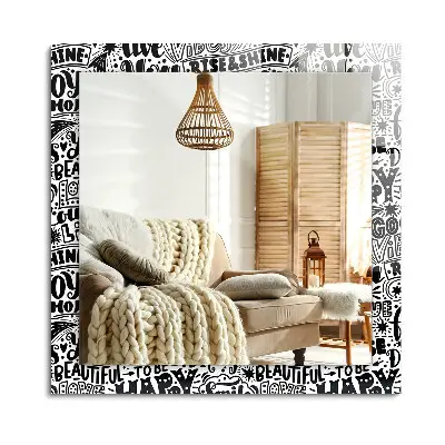 Miroir rectangulaire avec cadre et impression d'inscriptions manuscrites motivationnelles