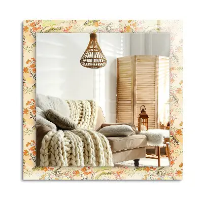 Miroir rectangulaire avec cadre et impression motif jardin japonais