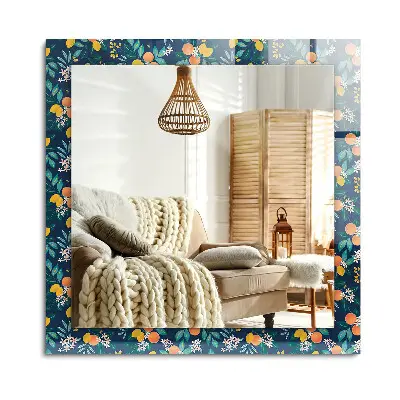 Miroir rectangulaire avec cadre et impression de fleurs et de fruits