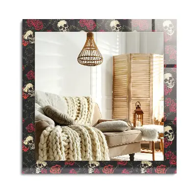 Miroir rectangulaire décoré de crânes roses et d'épines