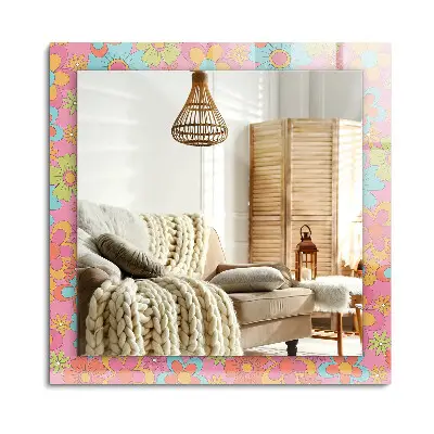 Miroir rectangulaire avec cadre imprimé d'un motif floral coloré