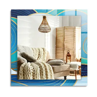 Miroir rectangulaire avec cadre imprimé de motifs de vagues bleues