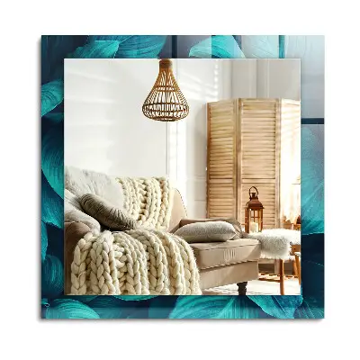 Miroir rectangulaire imprimé avec motif de feuilles vertes