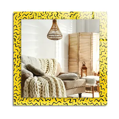 Miroir rectangulaire imprimé avec un motif abstrait jaune