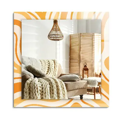 Miroir rectangulaire avec cadre et impression de motifs abstraits orange