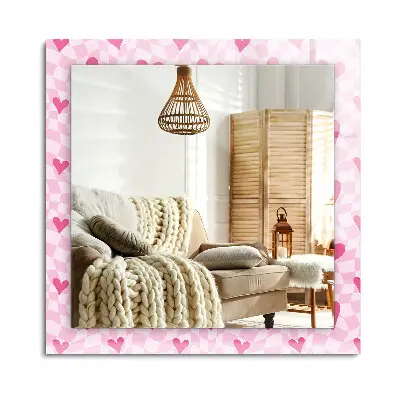 Miroir rectangulaire imprimé avec motif de cœurs roses