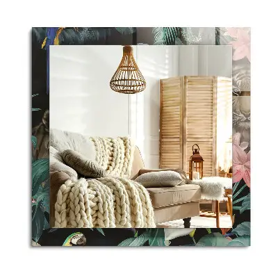 Miroir rectangulaire imprimé avec motif de tigres, perroquets et jungle