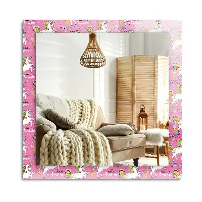 Miroir rectangulaire imprimé avec motif licorne, cœurs et arc‑en‑ciel