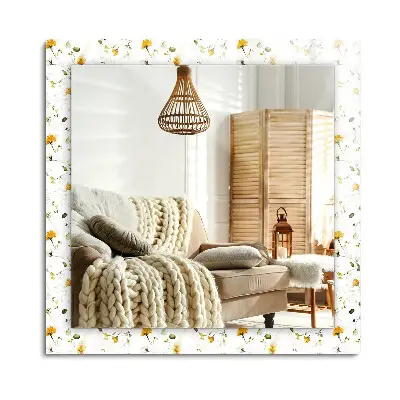 Miroir rectangulaire avec cadre imprimé à motif de fleurs et de feuilles