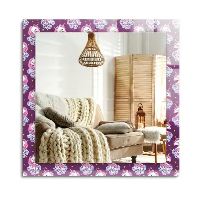 Miroir rectangulaire décoré de licornes, d'étoiles et de lettrage