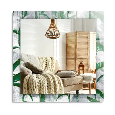 Miroir rectangulaire avec cadre imprimé motif feuilles vertes