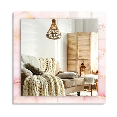 Miroir rectangulaire avec cadre et impression à motif marbre rose