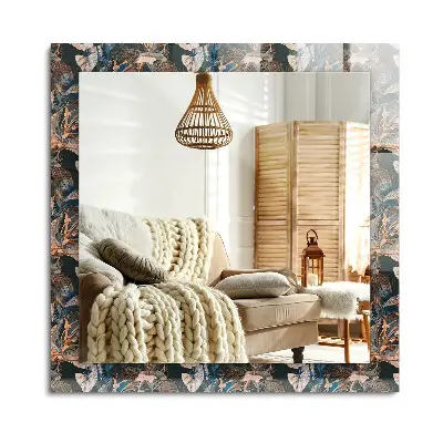 Miroir rectangulaire avec cadre imprimé de fleurs et de feuilles