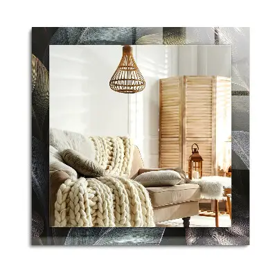 Miroir rectangulaire avec cadre et impression de feuilles de plantes colorées
